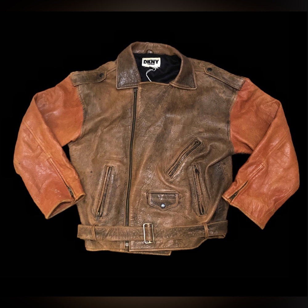 Vintage 90’s DKNY Leather Bomber Jacket S-M - Picture 1 of 13